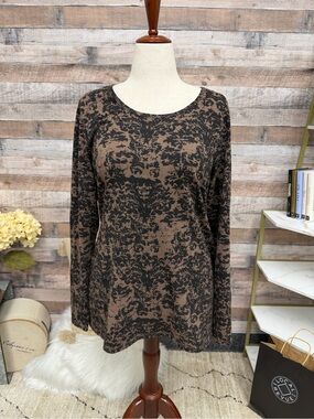 Peruvian Connection black/brown patterned long sleeve tee
